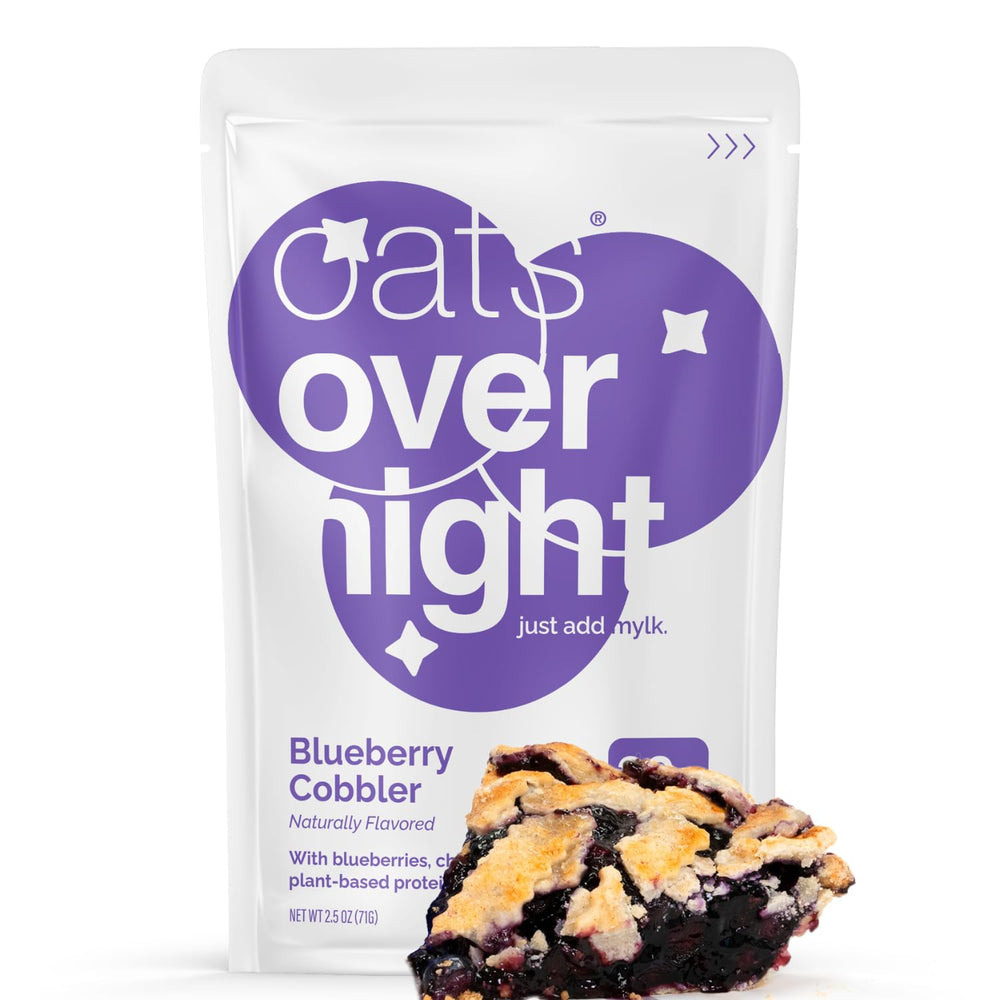 Oats Overnight front packaging showing blueberry cobbler flavor and benefits