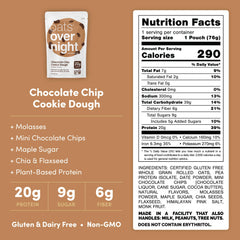 Oats Overnight single Chocolate Chip Cookie Dough sachet close-up highlighting label