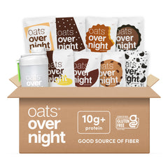 Oats Overnight front packaging showing chocolate variety and grab-and-go benefit