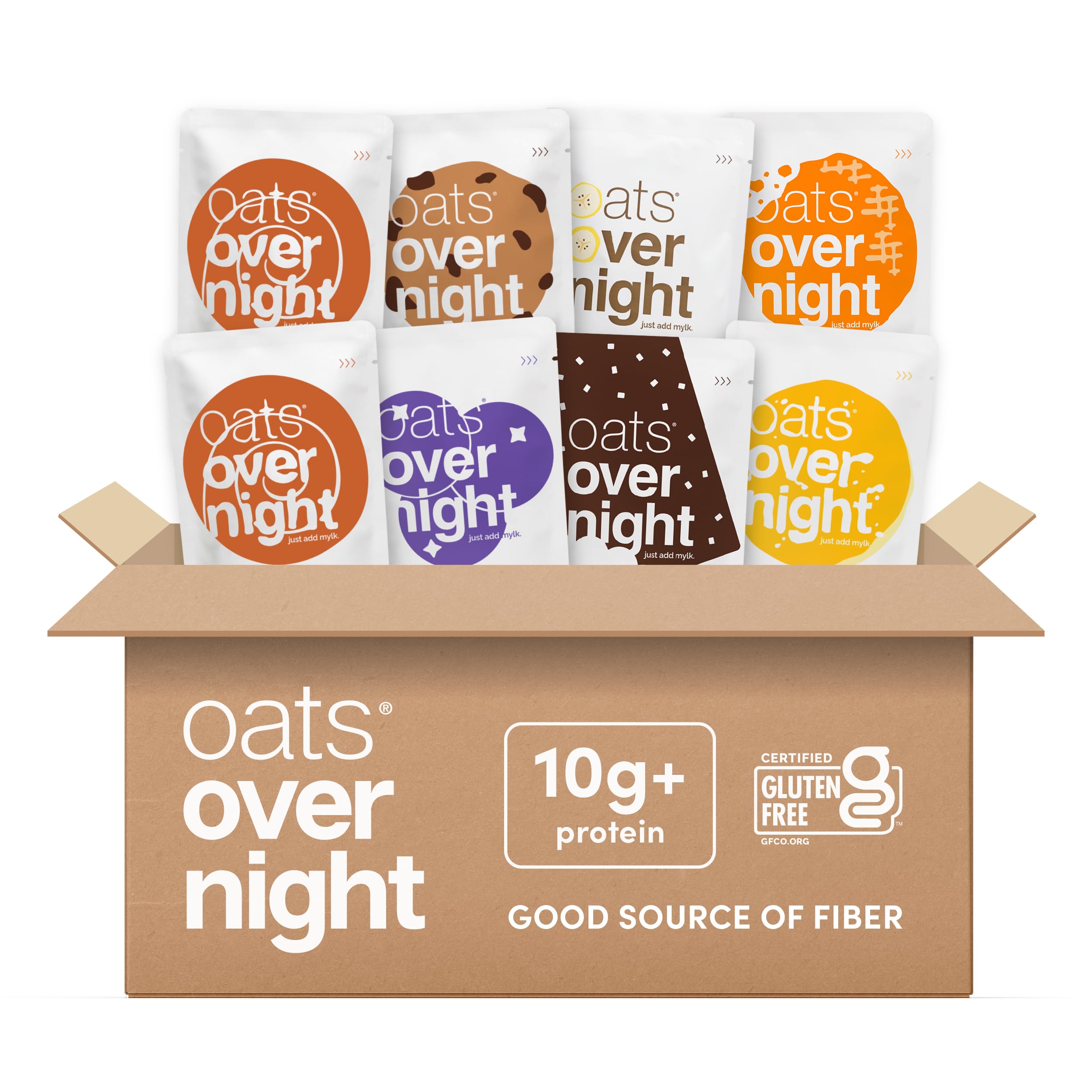 Oats Overnight front packaging showing variety pack for quick breakfasts