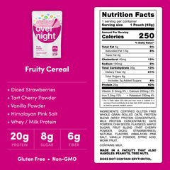 Oats Overnight packet close-up displaying fruit pieces and grains