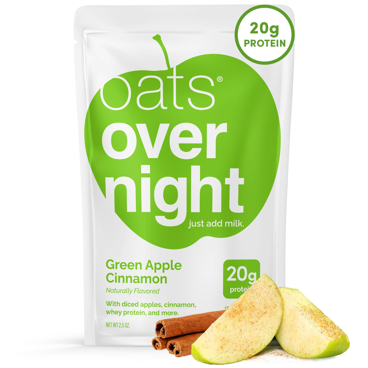 Oats Overnight front packaging showing Green Apple Cinnamon for quick mornings