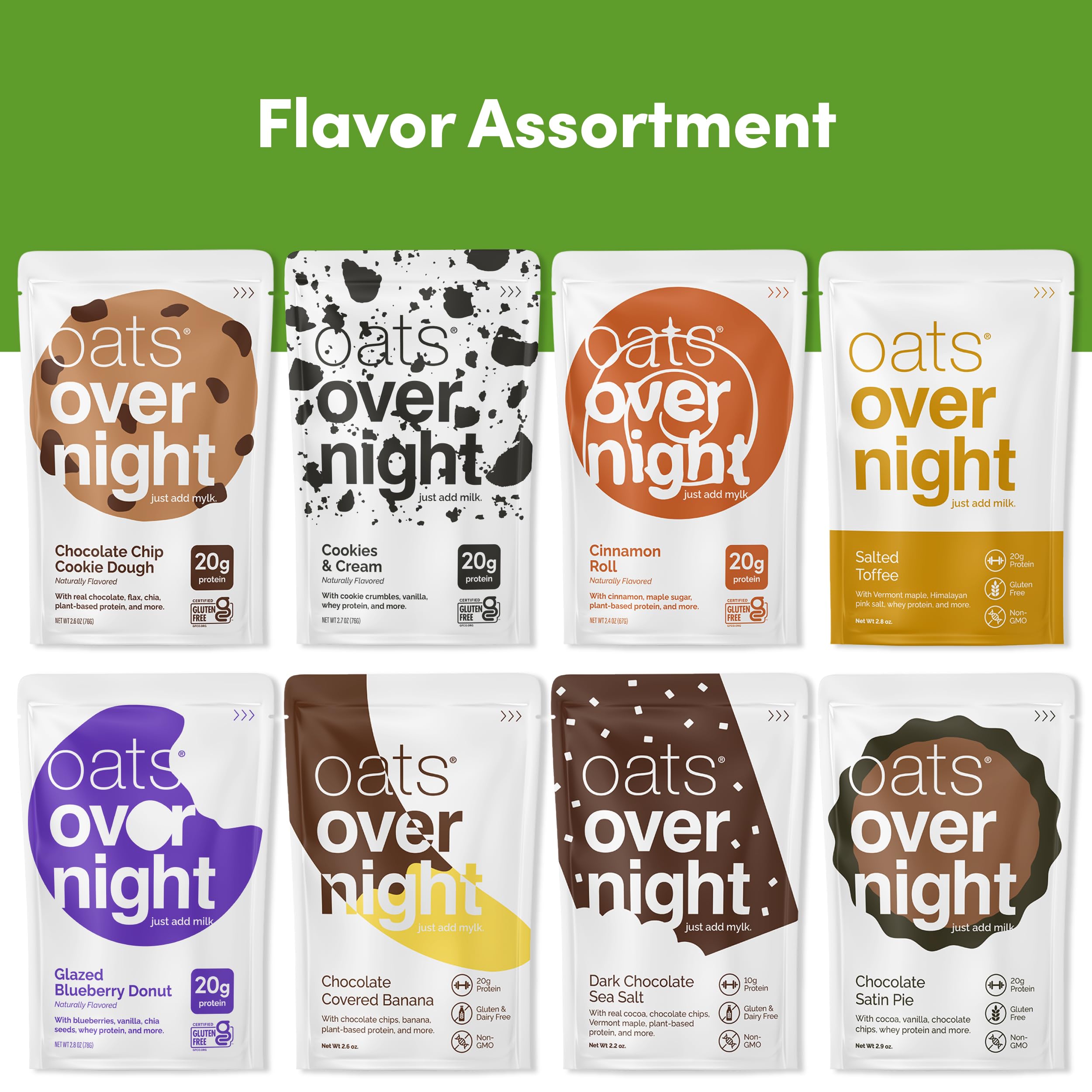 Product nutrition label and gluten-free kosher badges on Oats Overnight packaging for dietary clarity