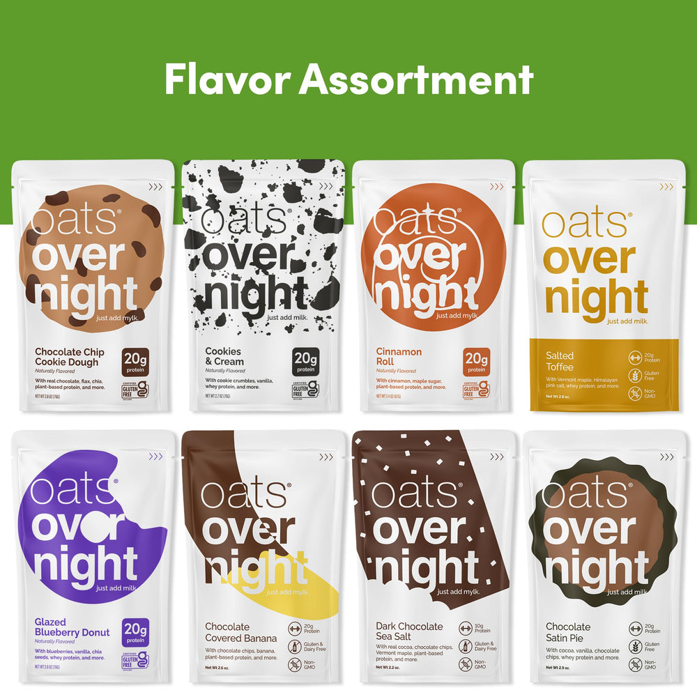 Product nutrition label and gluten-free kosher badges on Oats Overnight packaging for dietary clarity