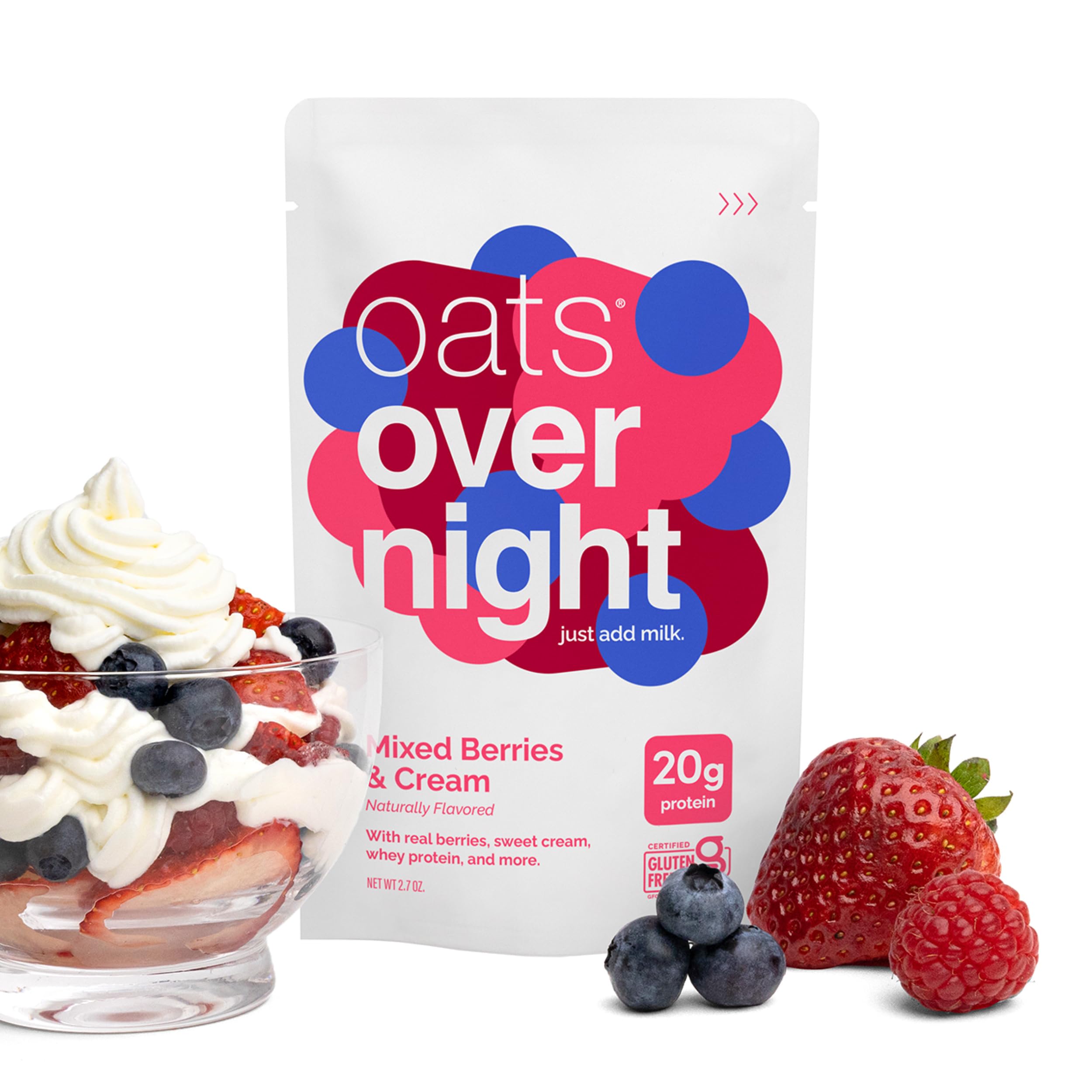 Oats Overnight eight-pack next to a smartphone showing portable portion size