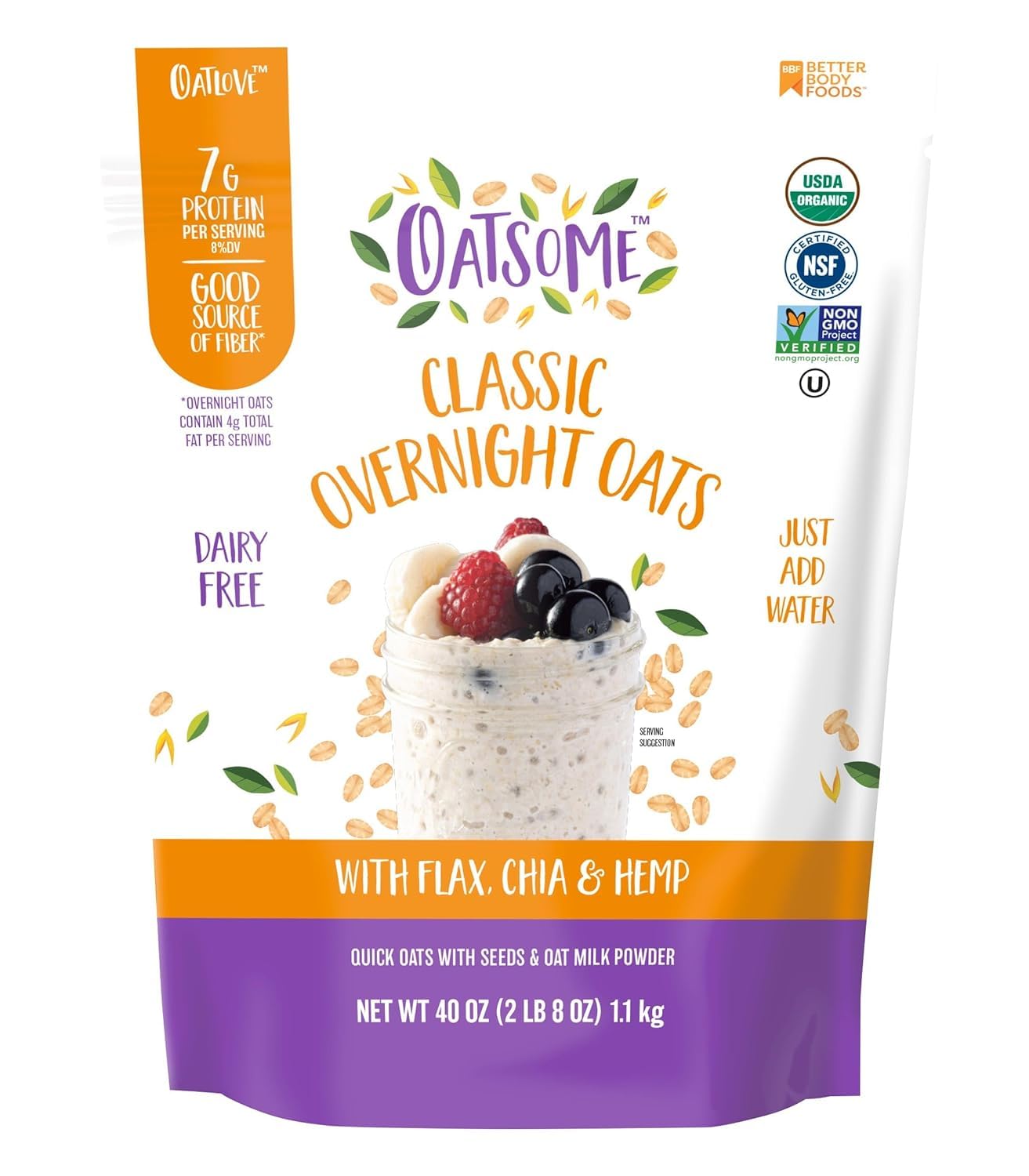 Oatsome front packaging 2.5 lb bag showing ingredients and label benefits