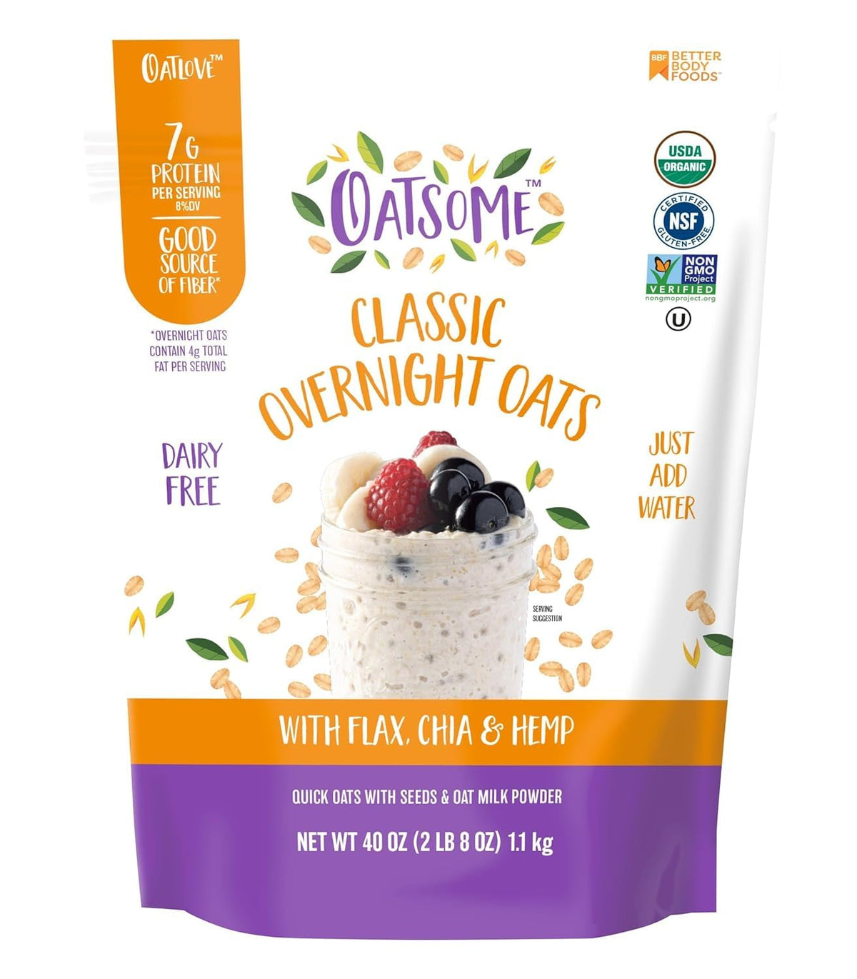 Oatsome front packaging 2.5 lb bag showing ingredients and label benefits