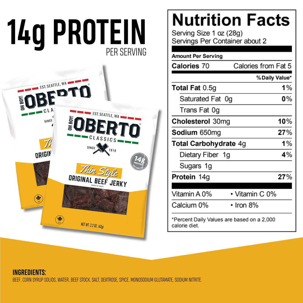 Oberto close-up of jerky grain and smoke, highlighting tender texture benefit