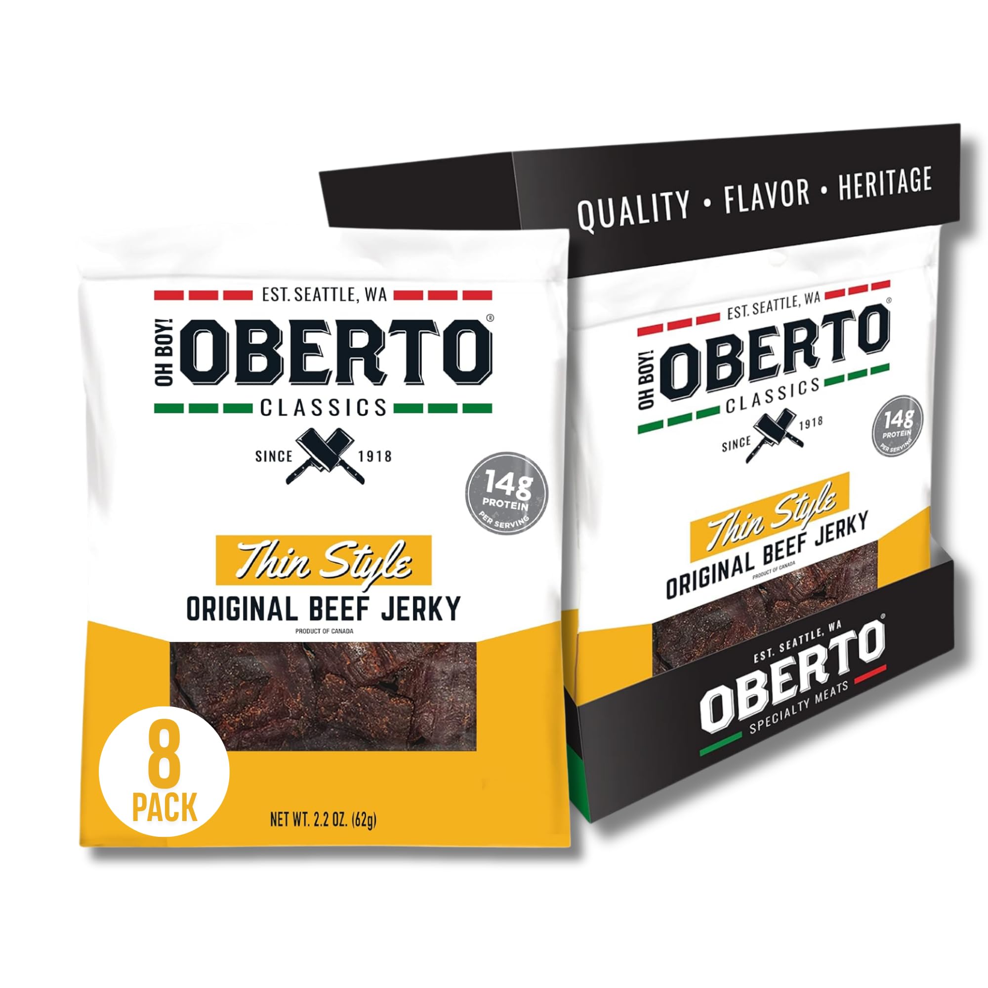 Oberto front packaging showing product and resealable pouch benefit