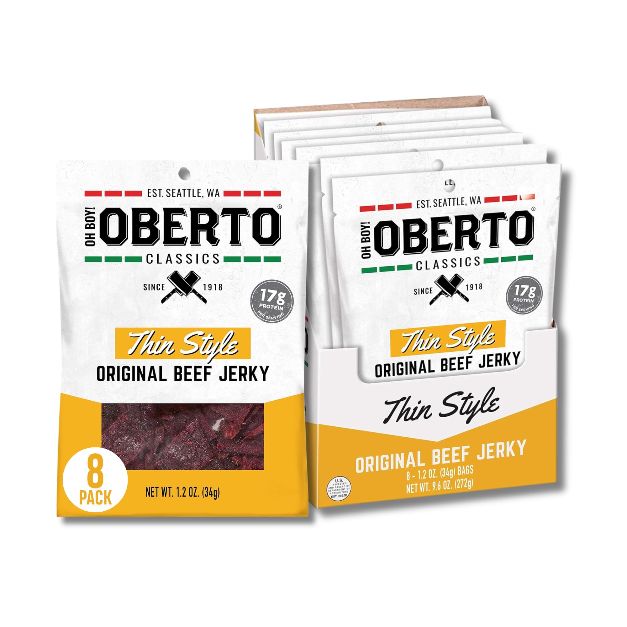 Oberto thin style front pouch showing brand and easy-grab convenience