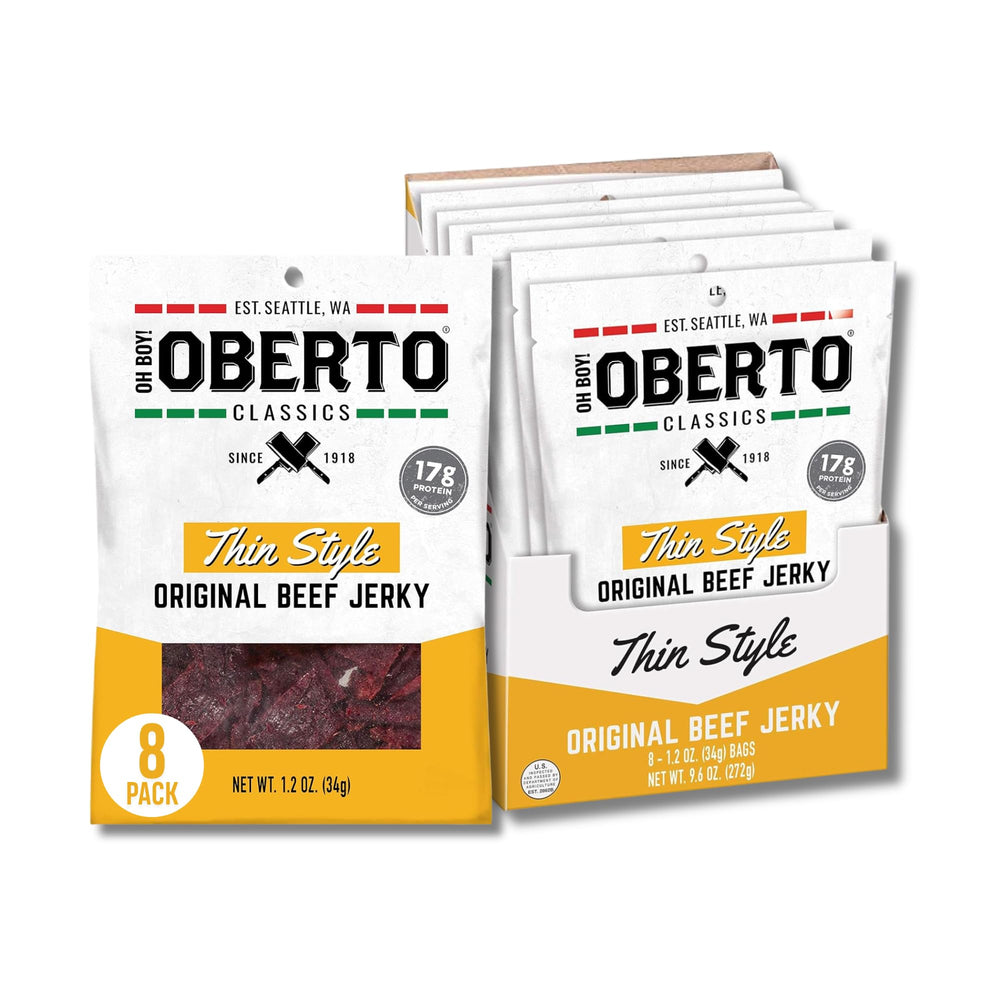 Oberto thin style front pouch showing brand and easy-grab convenience