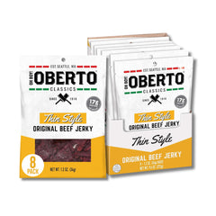 Oberto thin style front pouch showing brand and easy-grab convenience