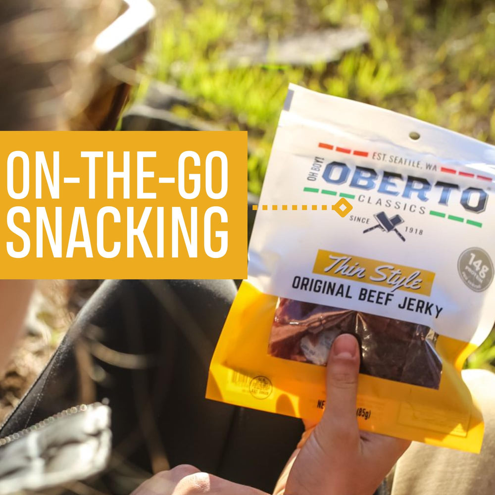 Oberto nutrition label showing protein content and calorie information