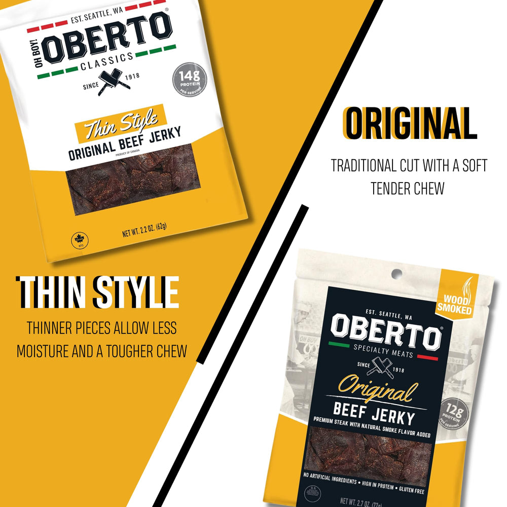 Oberto pouch beside a ruler showing portion size, clear serving control benefit