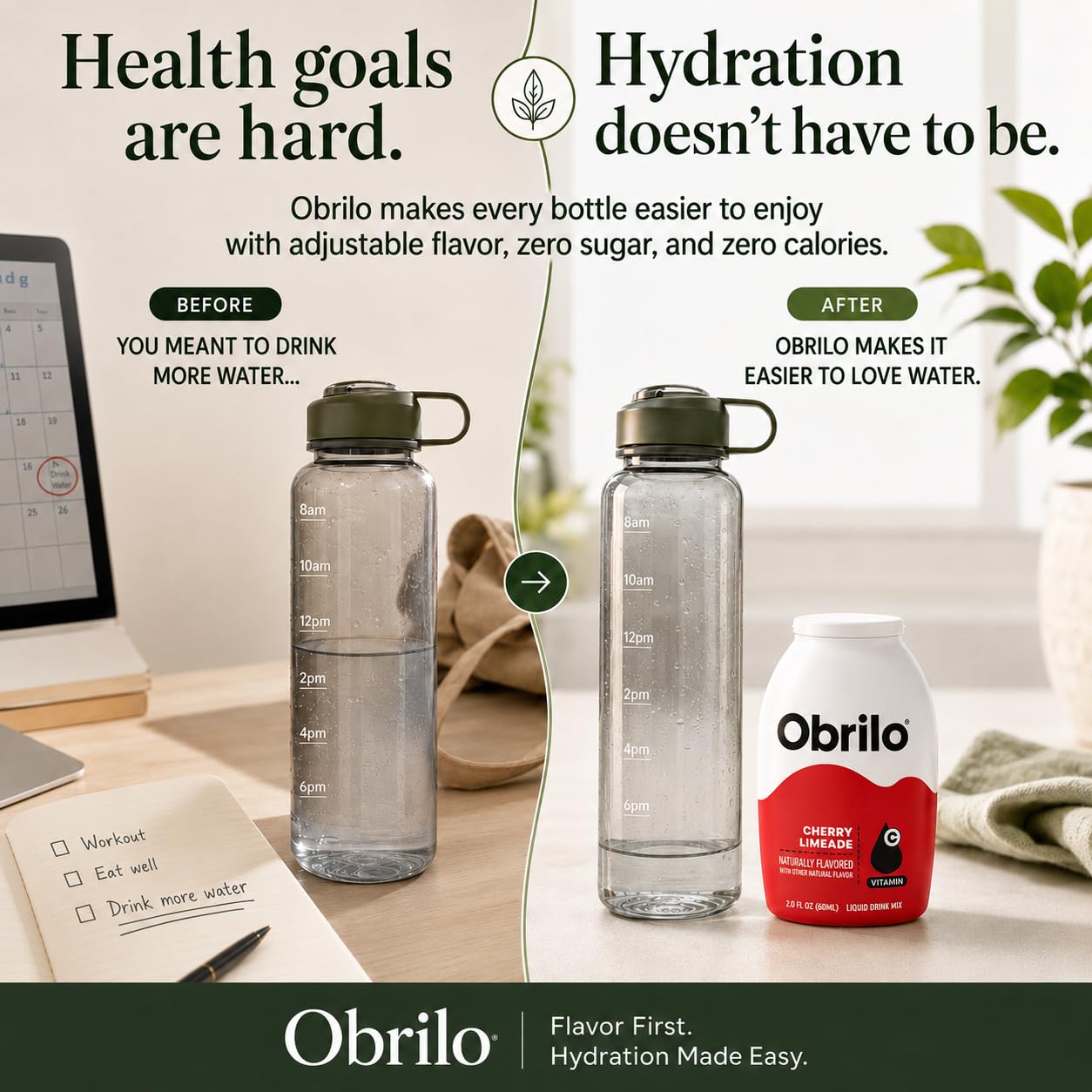 Obrilo five small bottles lined up highlighting convenience and portability