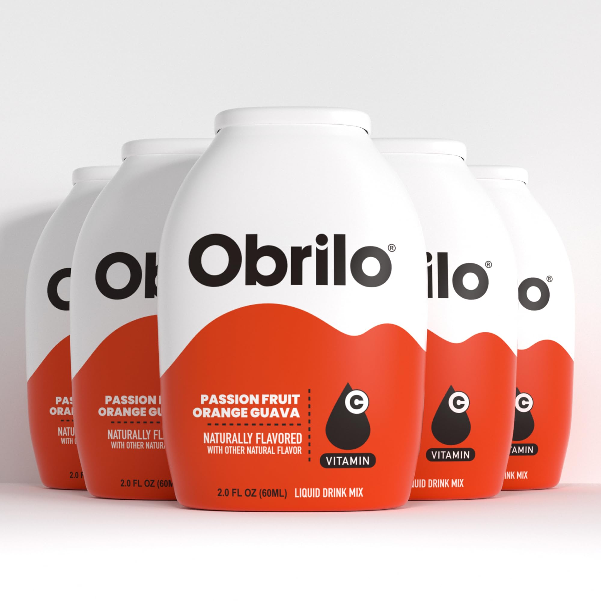 Obrilo front packaging showing passion fruit guava flavor and bottle benefits
