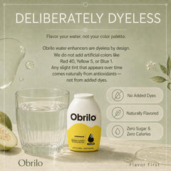 Obrilo pouring into a glass of iced water demonstrating instant mixability