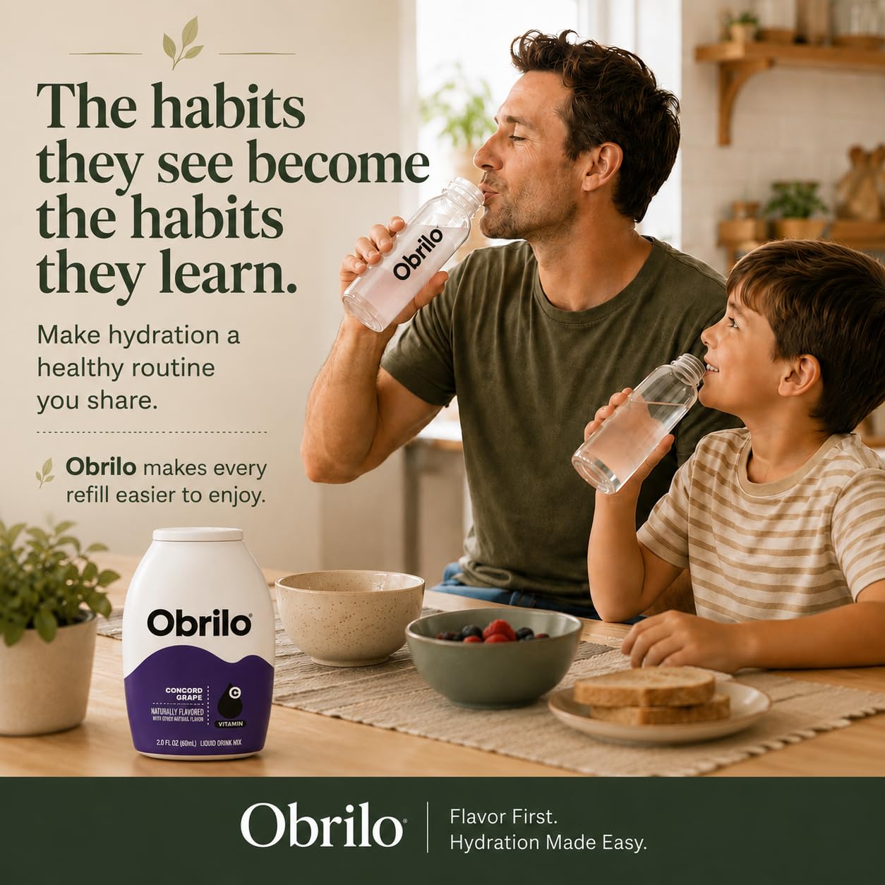 Obrilo bottle held in hand showing compact size and travel convenience