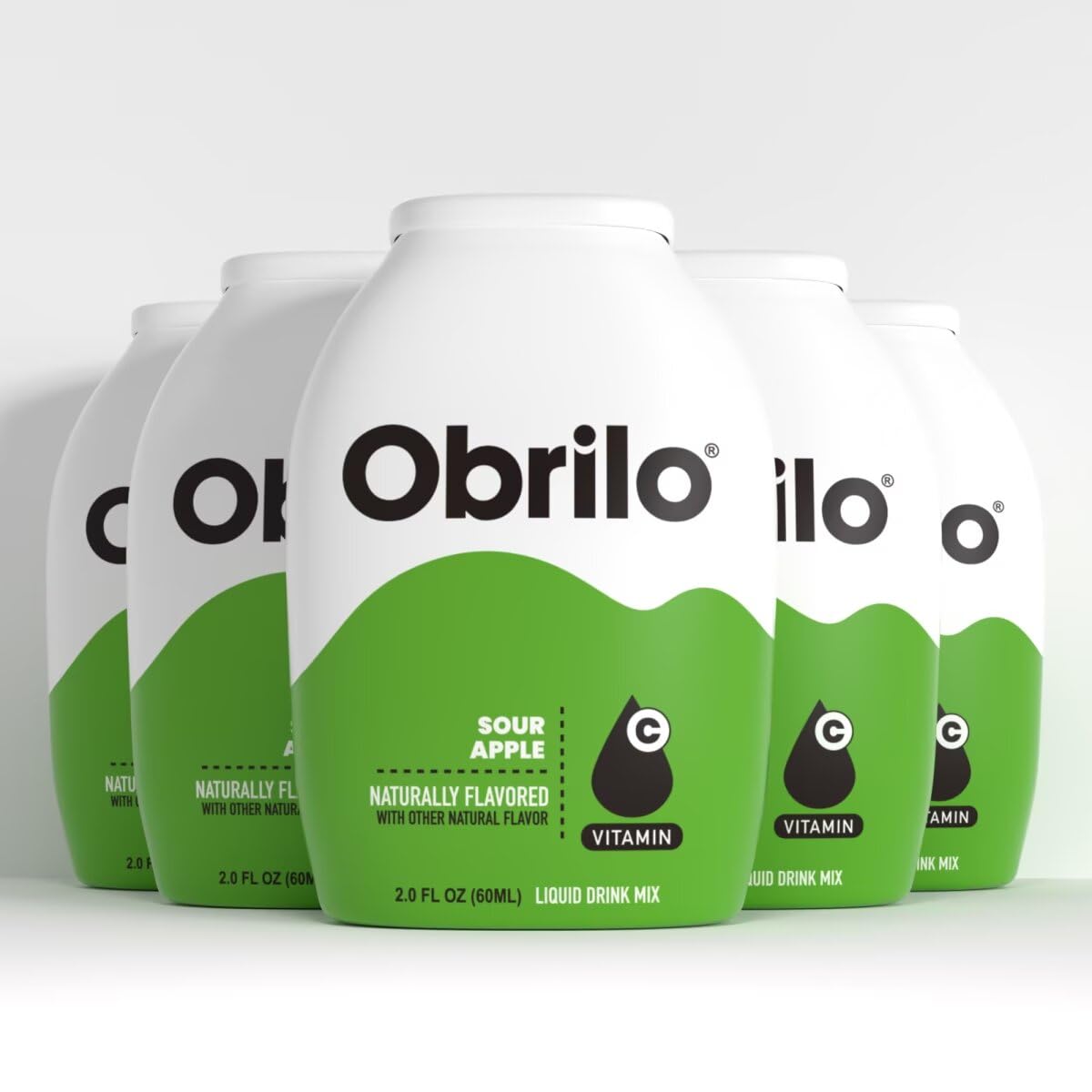 Obrilo sour apple front packaging showing compact travel-friendly bottle and label benefits