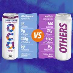 OCA close-up label showing organic badge and vitamin C benefit