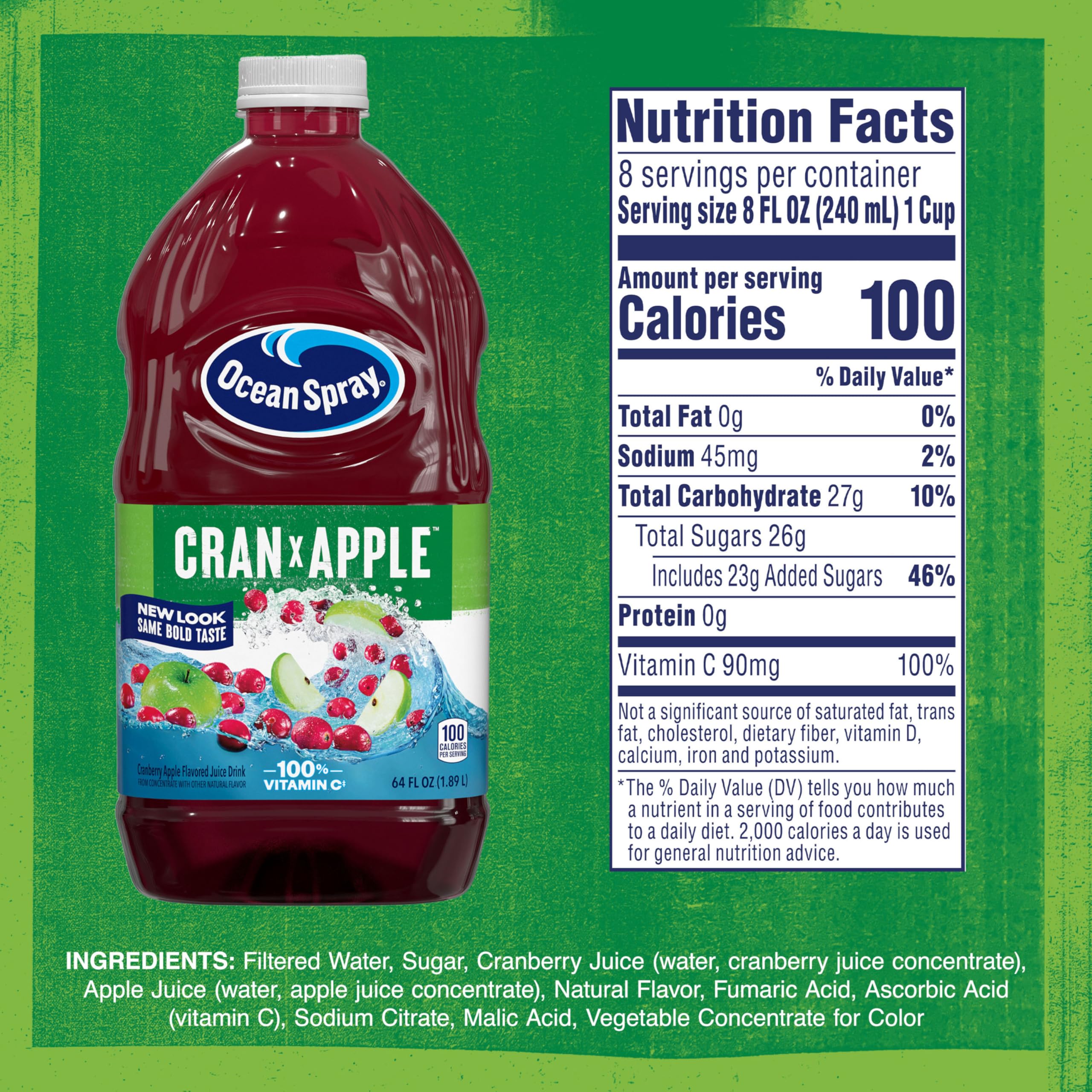 Ocean Spray label close-up with nutrition panel and vitamin C benefit visible