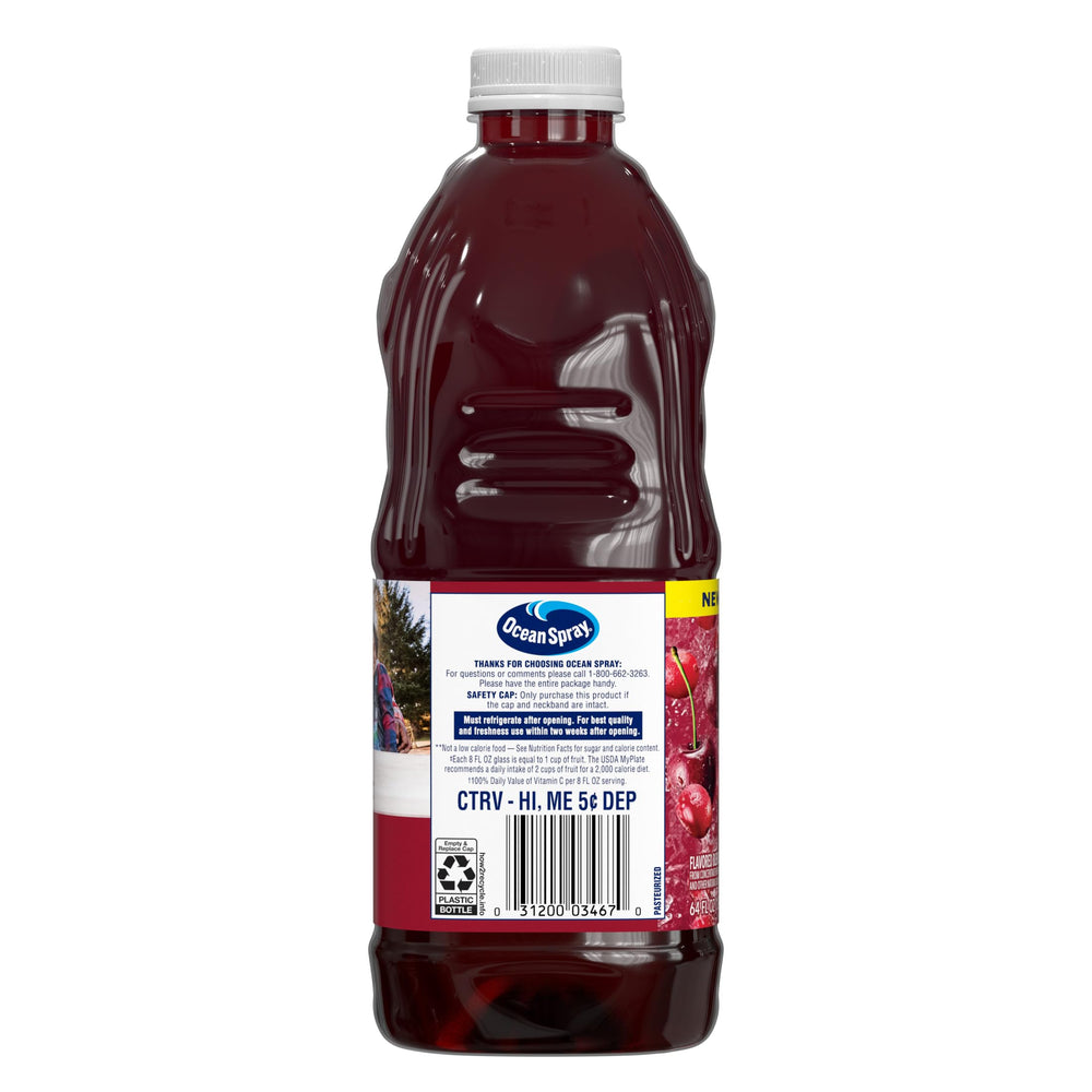 Ocean Spray label close-up displaying ingredients and vitamin C content for quick reading