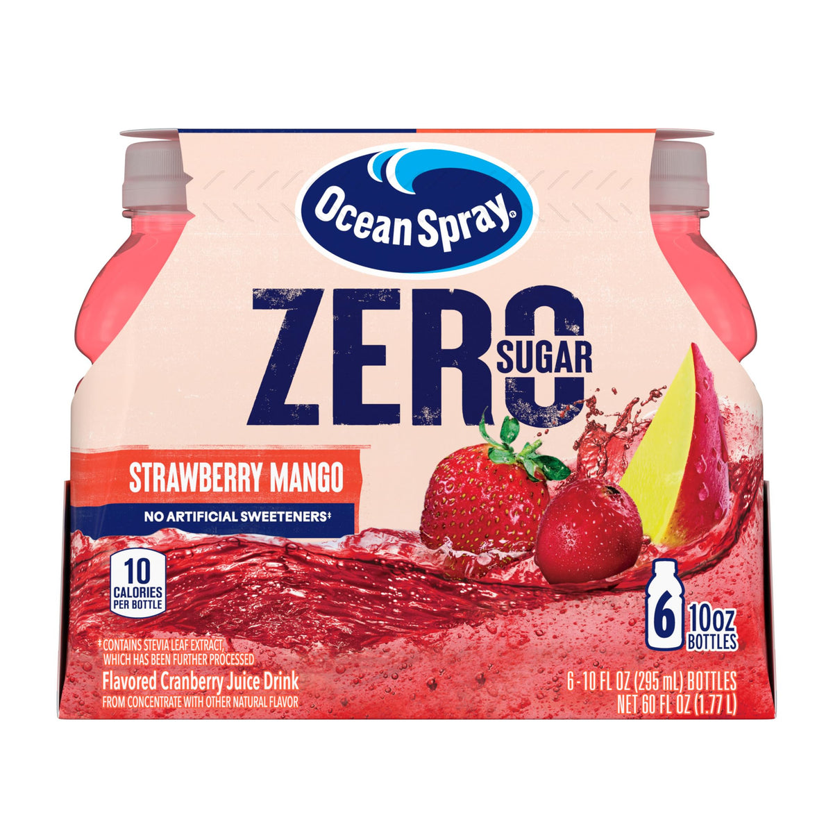 Ocean Spray front packaging showing strawberry mango bottles and convenience