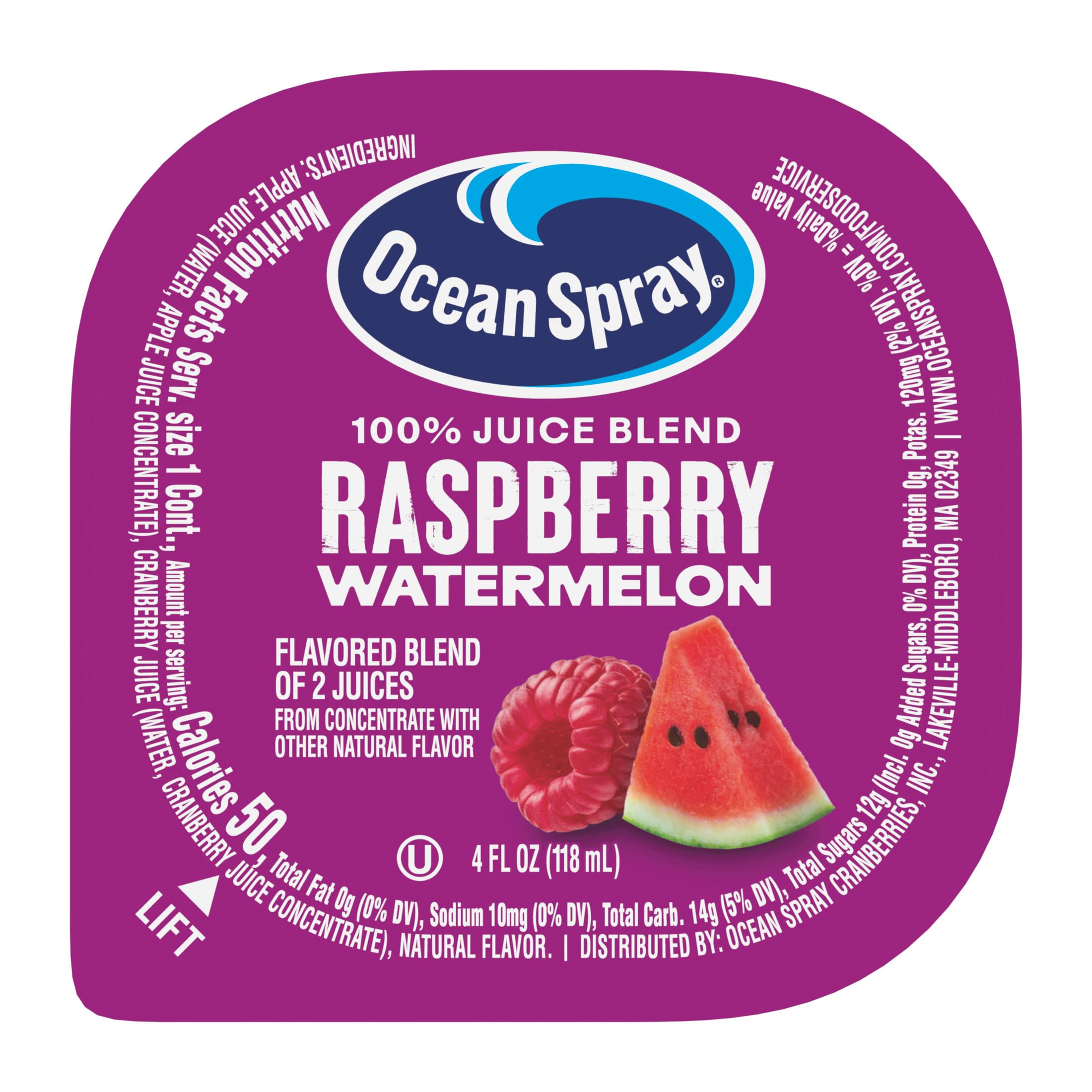 Ocean Spray cup top view with foil lid visible and clear product identity for grab-and-go