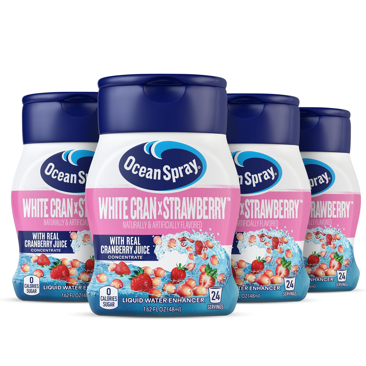 Ocean Spray front packaging showing four bottles and flavor identity for convenience