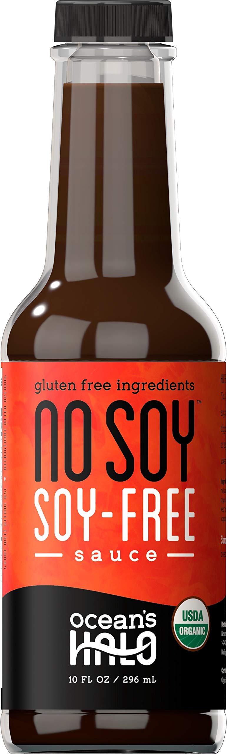 Ocean's Halo front packaging showing organic soy-free sauce benefits