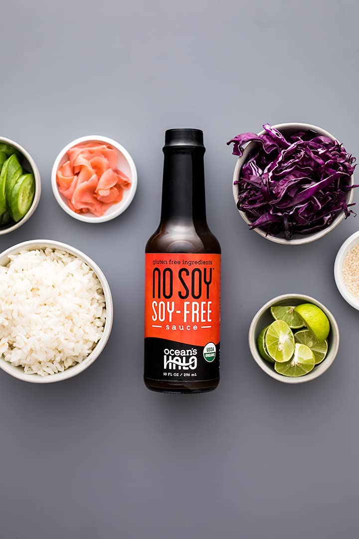 Ocean's Halo bottle next to measuring cup showing 10 fl oz size and portion clarity