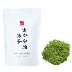 Ocha & Co. front pouch showing 50g matcha powder and vibrant packaging benefit freshness