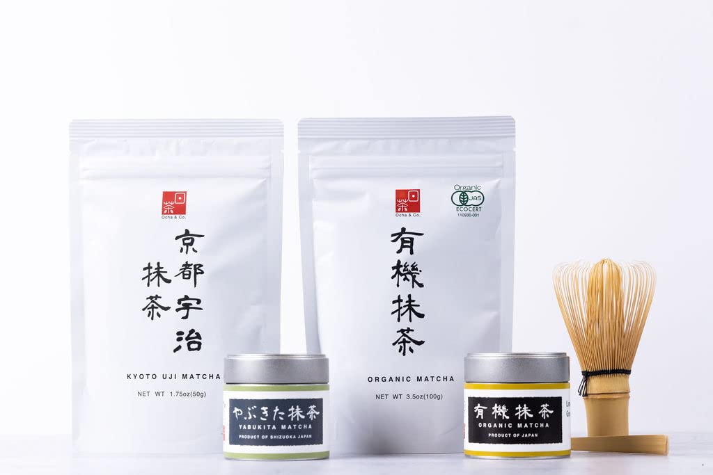 Ocha & Co. okumidori tea leaves in Uji field indicating origin and premium cultivar