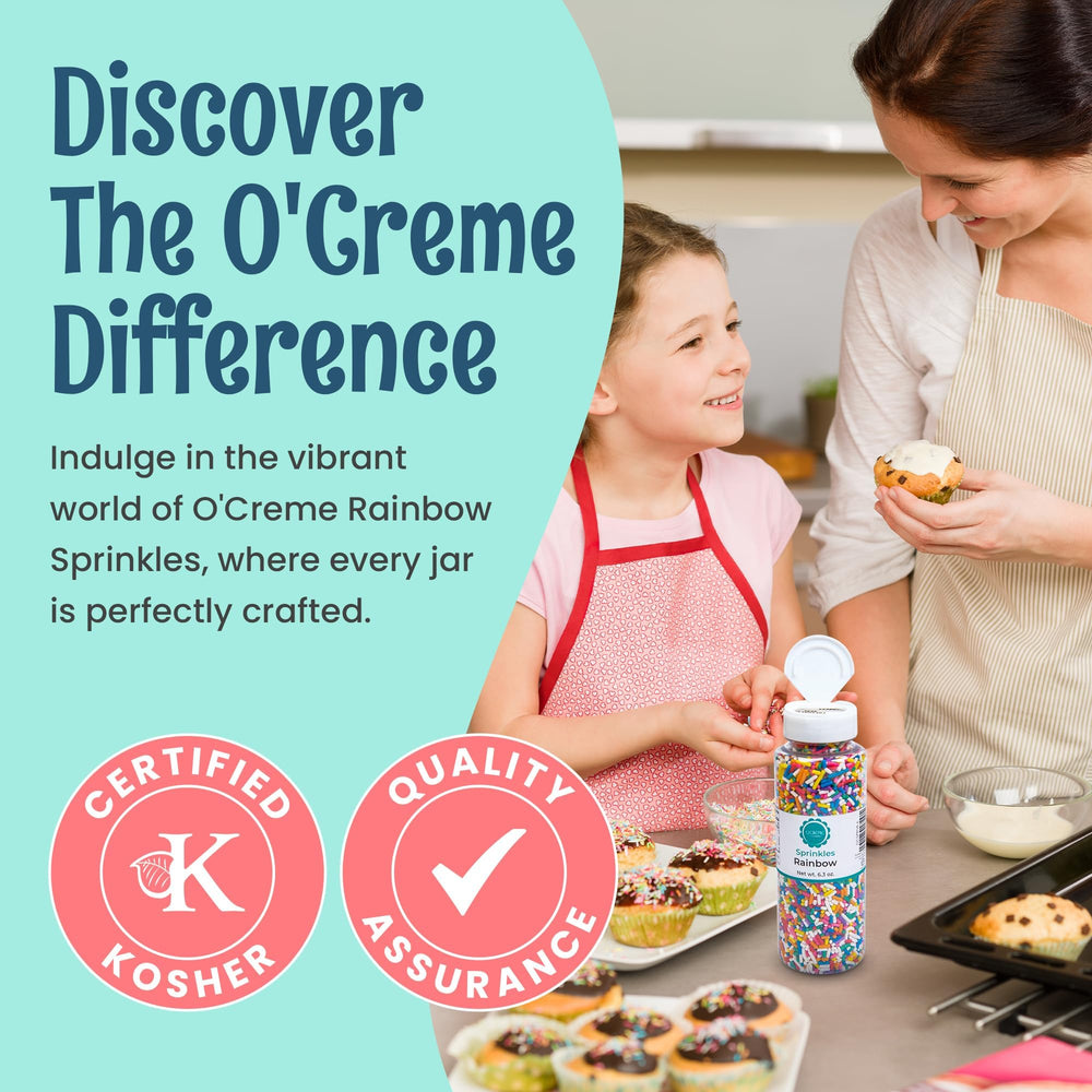 O'CREME white sprinkles topping cupcake for clean decorative finish