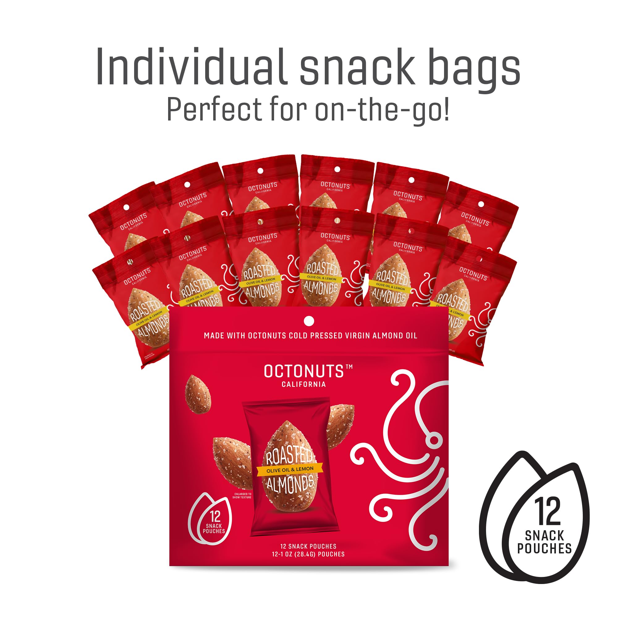 OCTONUTS individual 1 oz pouch held in hand showing portable single-serve convenience benefit