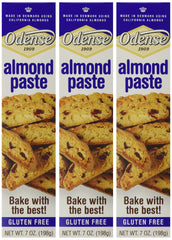 Odense almond paste front packaging showing three-pack and quality benefit