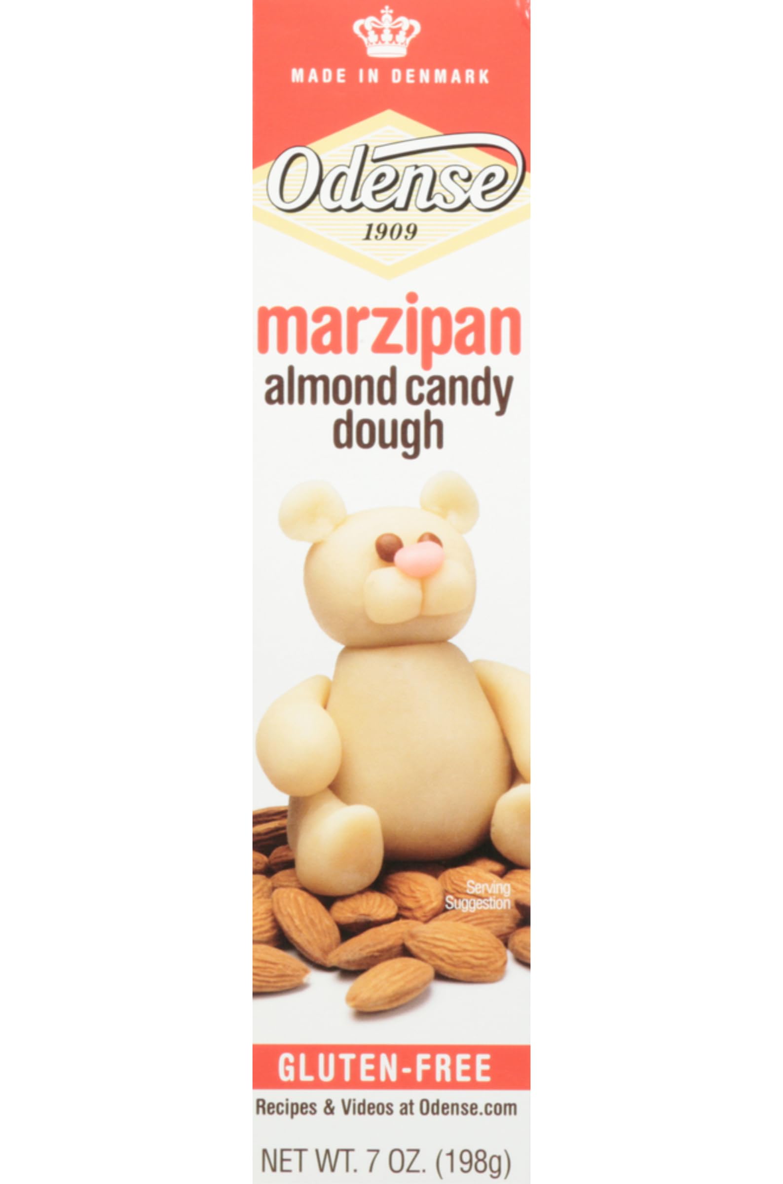 Odense marzipan roll front packaging showing brand and size, ready to bake