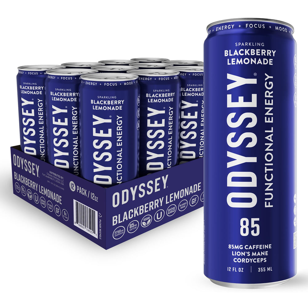 ODYSSEY ELIXIR front can showing blackberry lemonade and clean label benefits