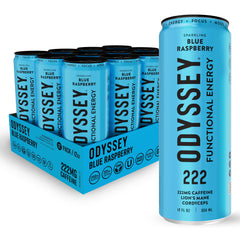 ODYSSEY ELIXIR front can showing blue raspberry flavor and clean-label benefits