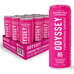 ODYSSEY ELIXIR front can showing dragon fruit lemonade branding and refreshing look
