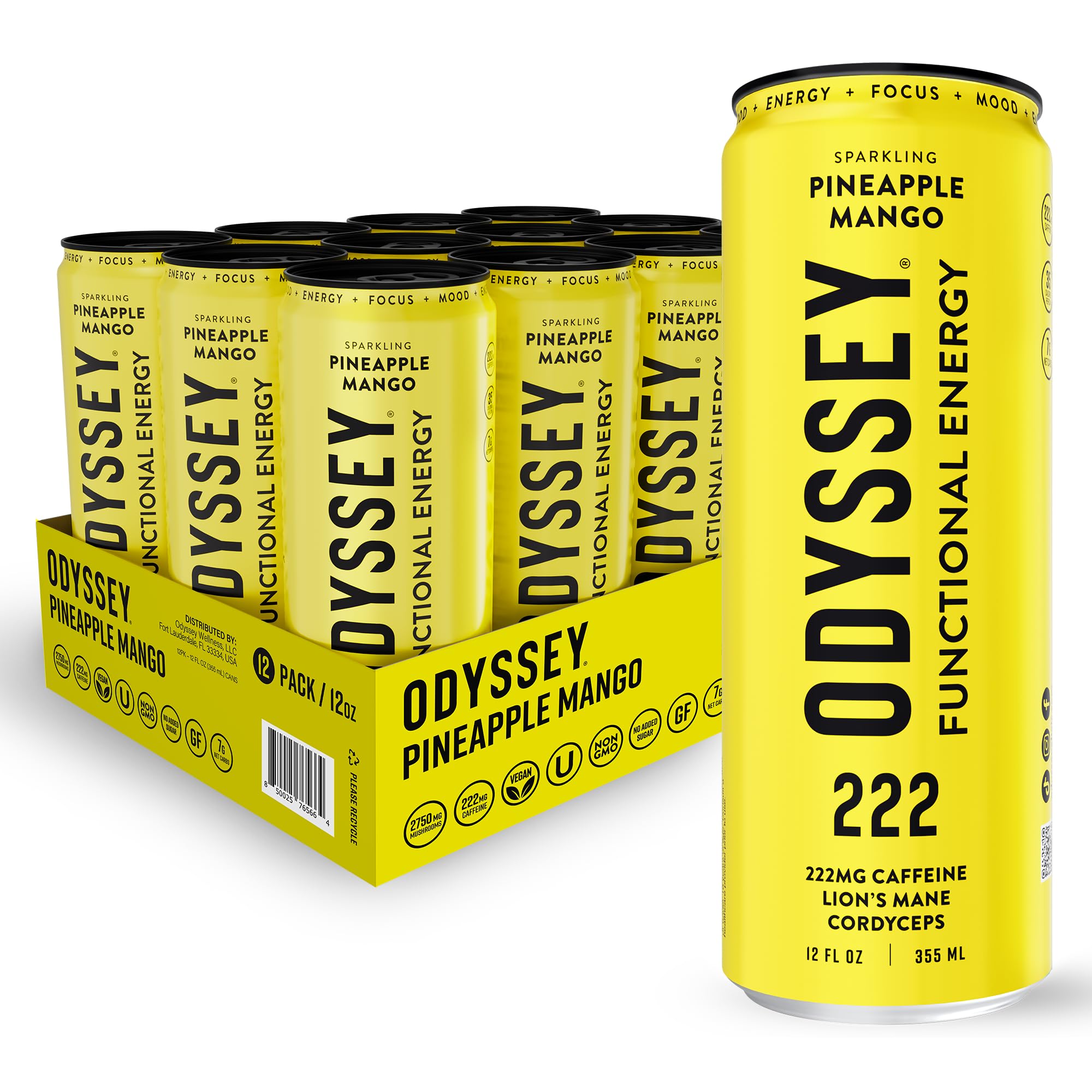 Odyssey Elixir front can showing Pineapple Mango flavor and clean energy benefits