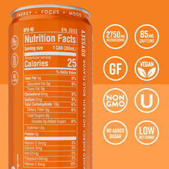 ODYSSEY ELIXIR close-up of can label highlighting ingredient transparency and benefit