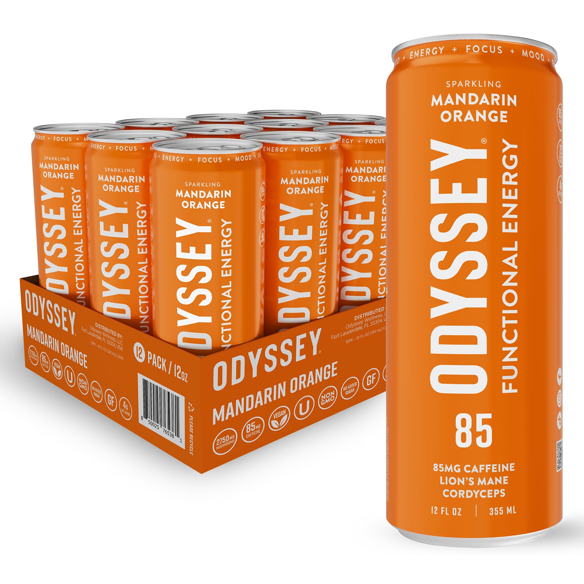 ODYSSEY ELIXIR front can view showing mandarin orange branding and clean label benefit