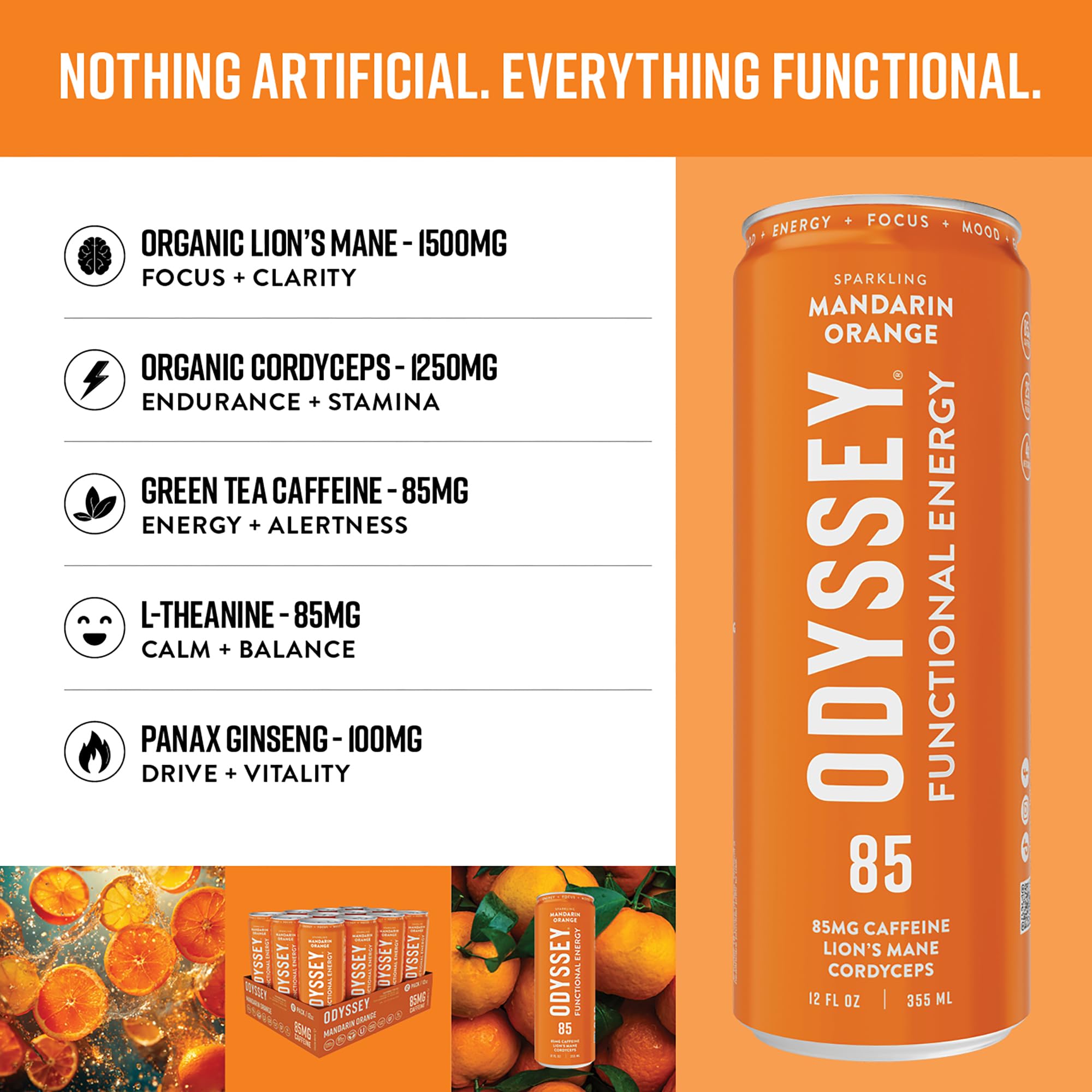 ODYSSEY ELIXIR being poured into a glass with bubbles for refreshing focused energy