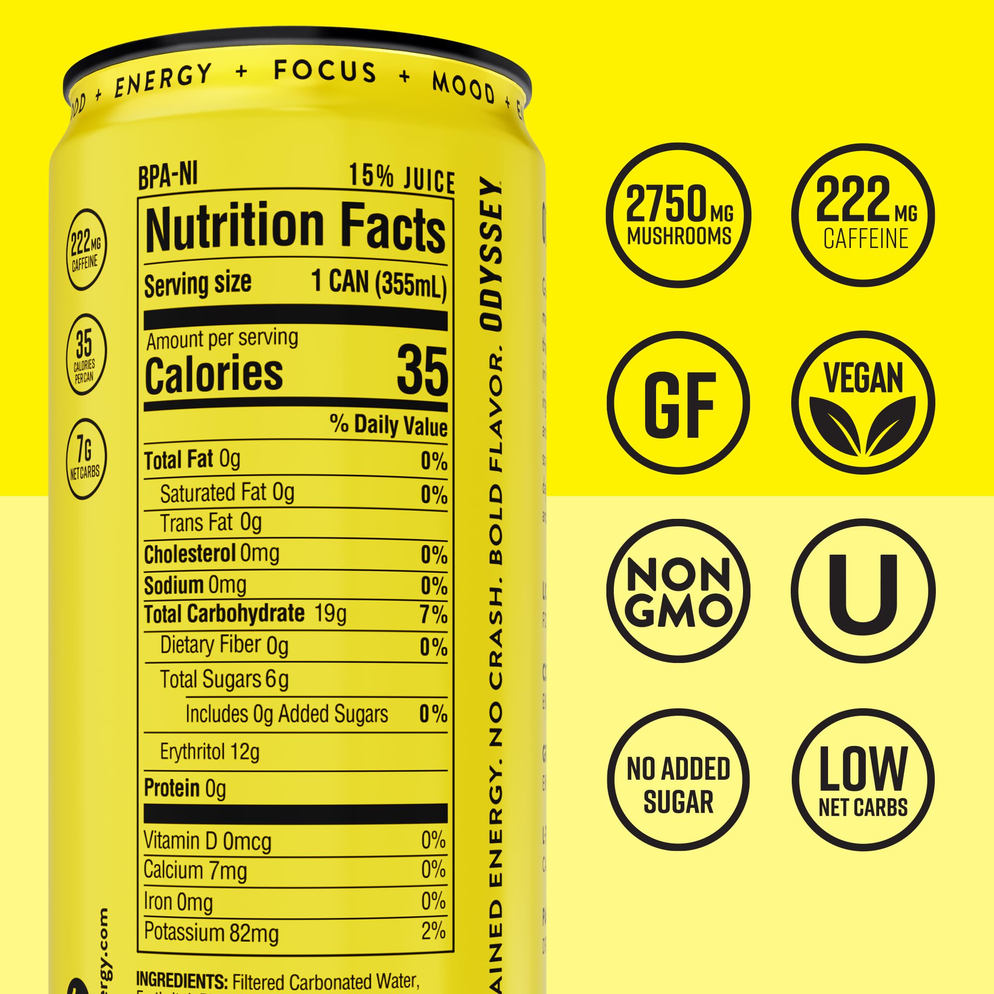 Odyssey Elixir side label closeup highlighting ingredient dosages and clean label