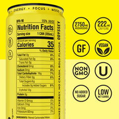 Odyssey Elixir side label closeup highlighting ingredient dosages and clean label