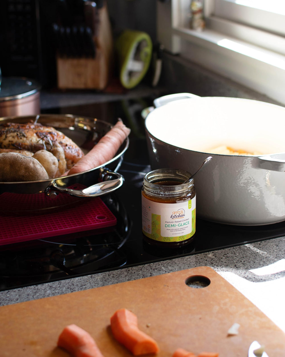 Offcuts Kitchen pasture-raised chicken bones and vegetables showing whole-animal sourcing benefit