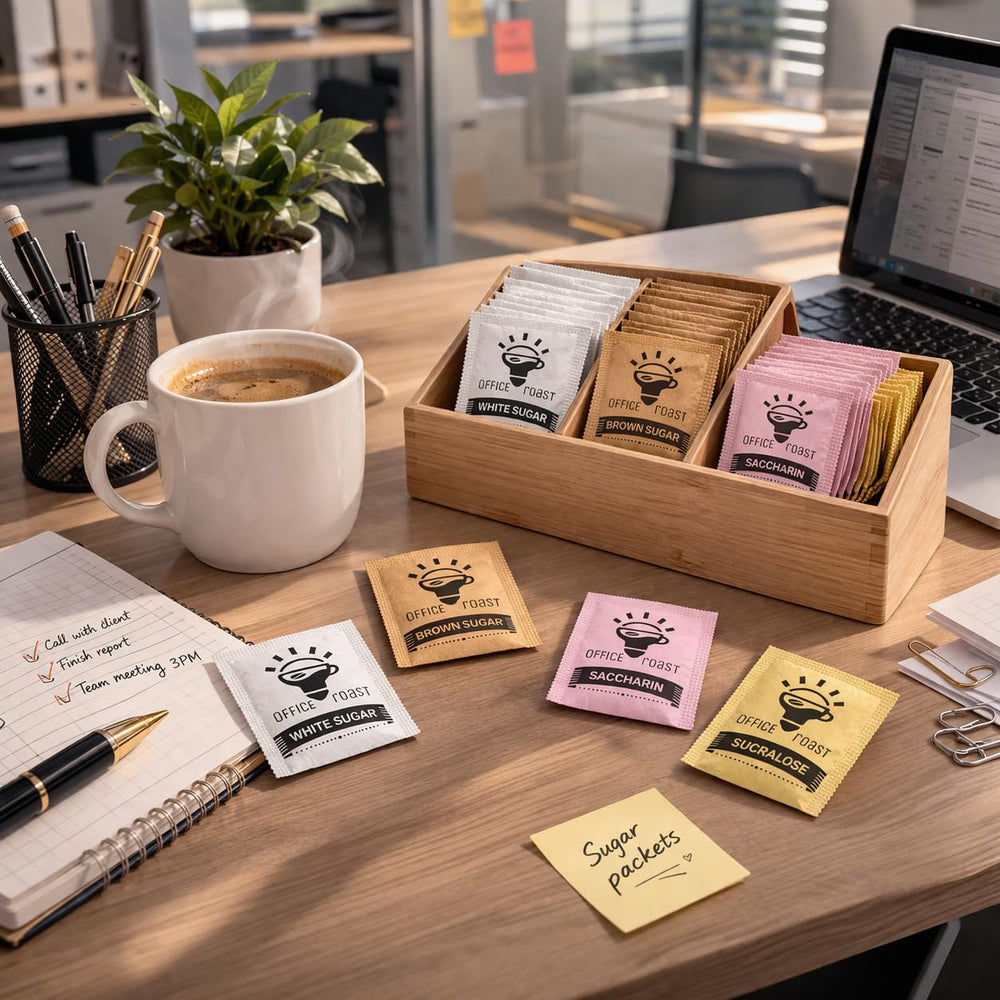 Office Roast packet held in hand illustrating single-serve portion control and convenience