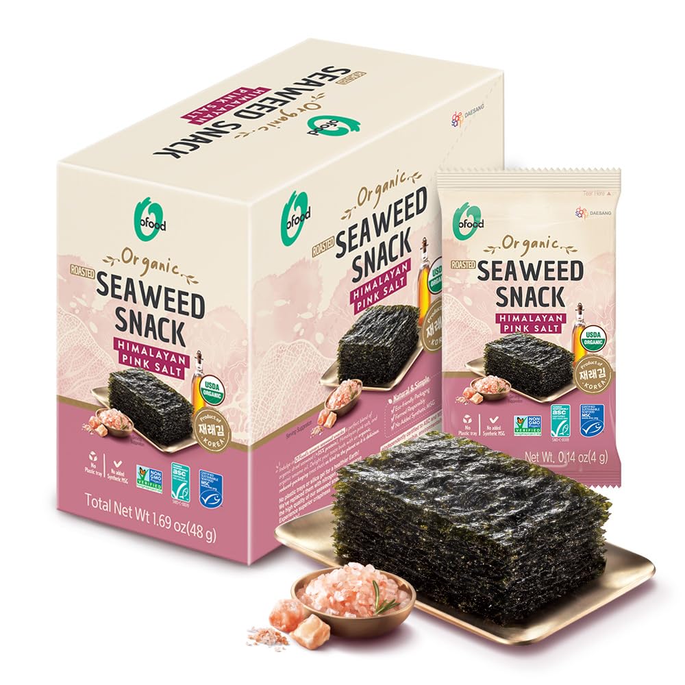 O’Food front packaging showing pack of 12 seaweed sheets and benefits