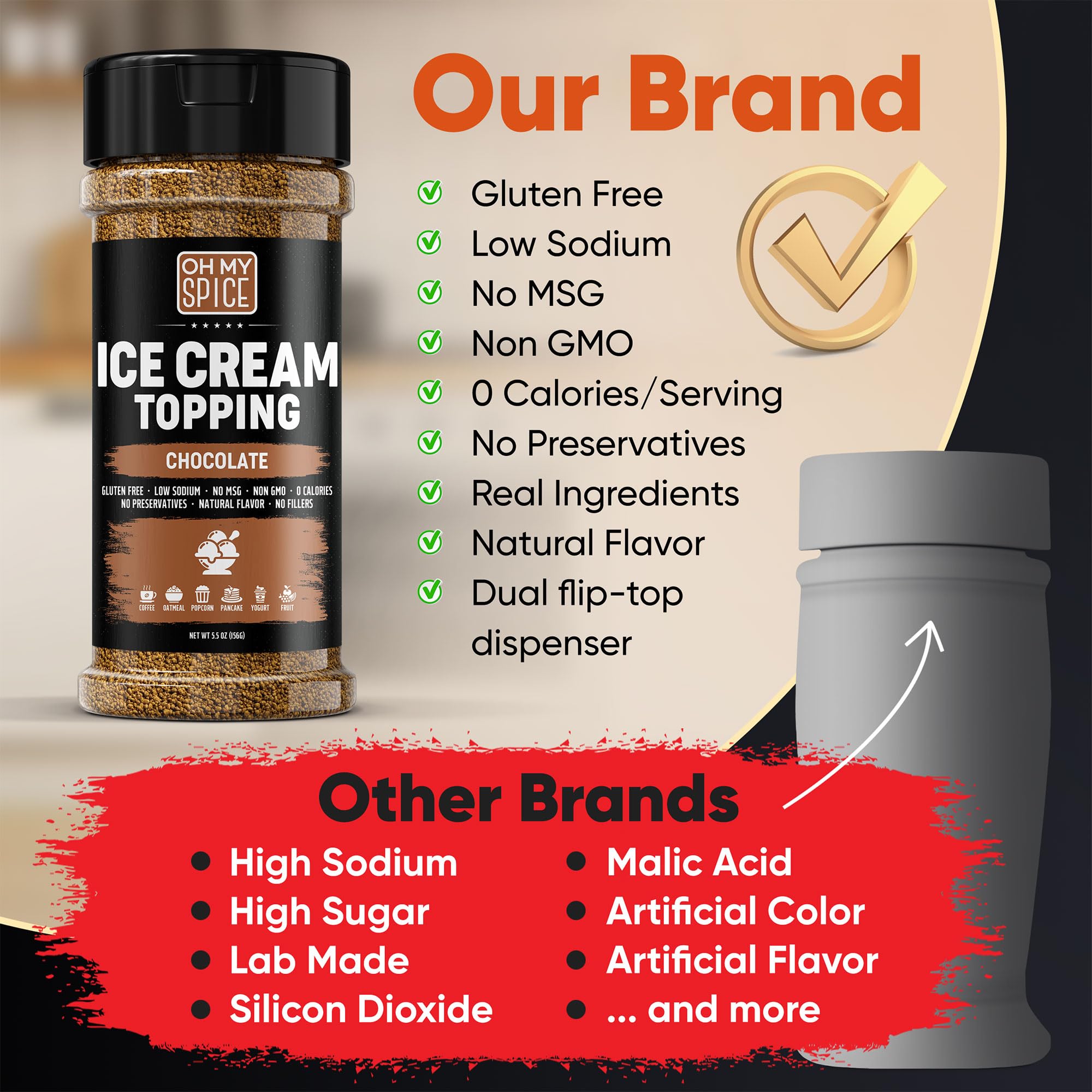 Oh My Spice ingredient list label showing gluten-free low-sodium real-ingredient benefits